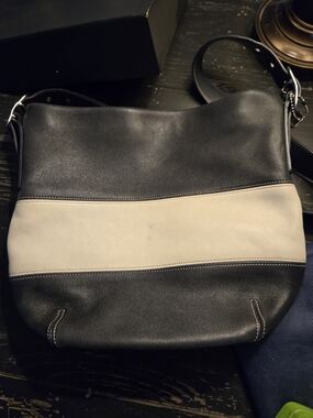 Coach Blue And White Leather Shoulder Bag